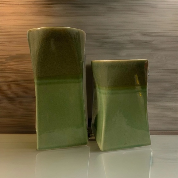 PartyLite Nature's Garden Ceramic Pillar Tealight Candle Holders Green Set Of 2 - Picture 4 of 15